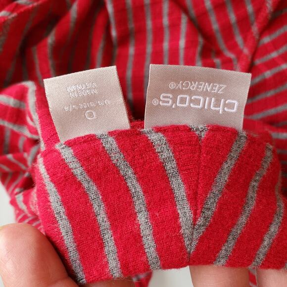 Chicos Red Gray Stripe Longline Cardigan Set 0 S Classic Holiday Career NEW - Picture 12 of 14